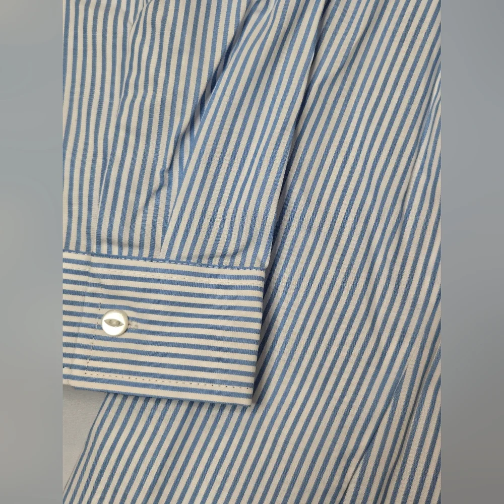 Eddie Bauer Light Blue Striped Button Down Shirt Wrinkle Free Shape Fit S Petite - Picture 2 of 5